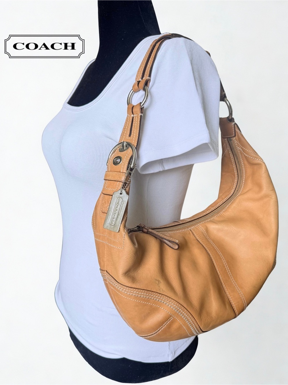 Coach Vintage Y2K Soho Leather Crescent Hobo Bag #10576 Tan Natural